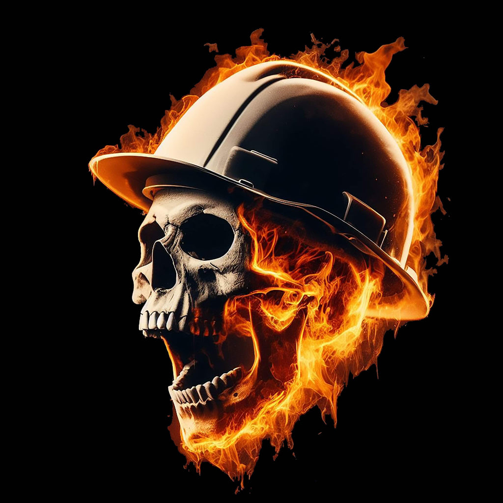Flaming Construction Worker Skull - AllTrade Apparel