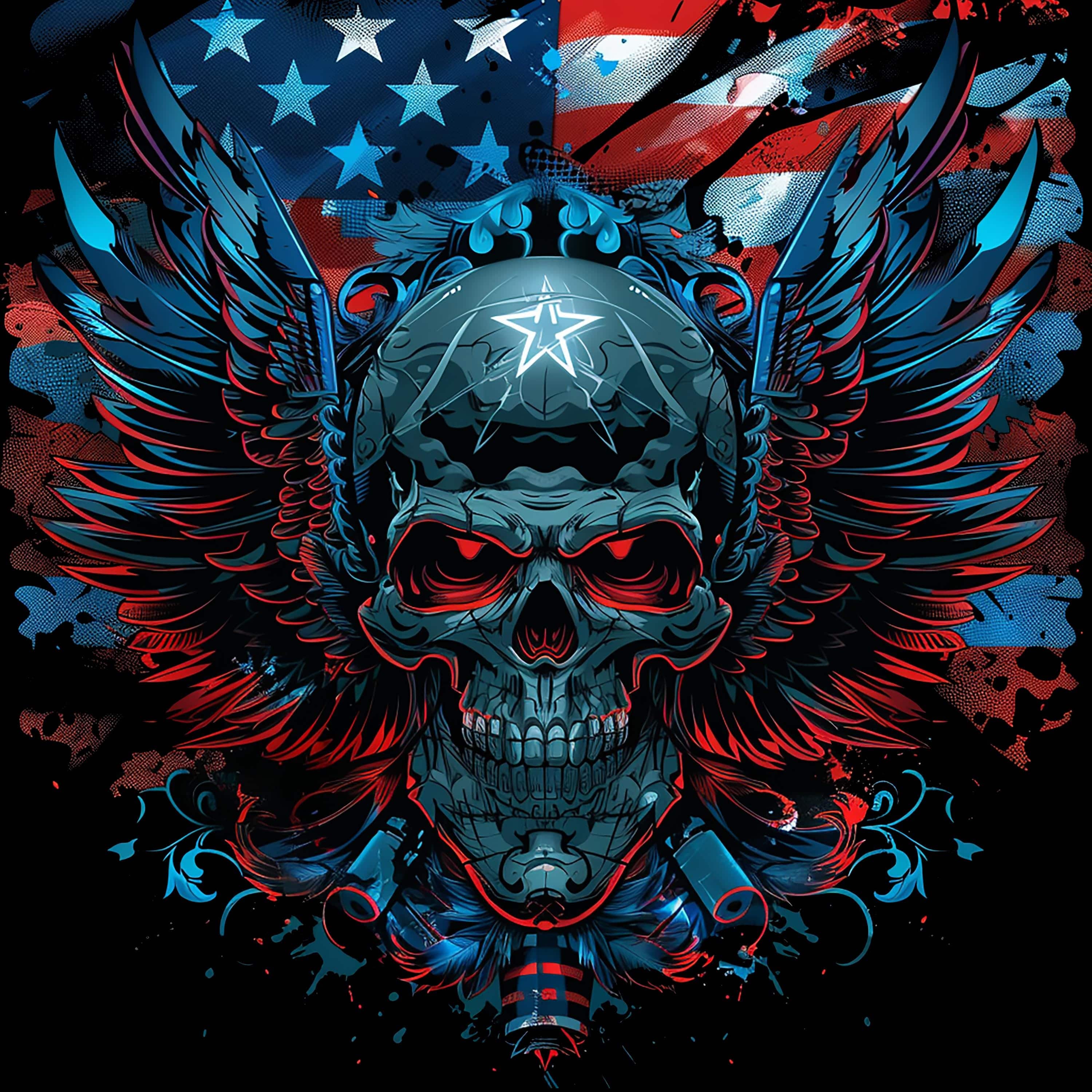 Winged Skull 5 T-Shirt, Longsleeve, Sweatshirt & Hoodie - AllTrade Apparel