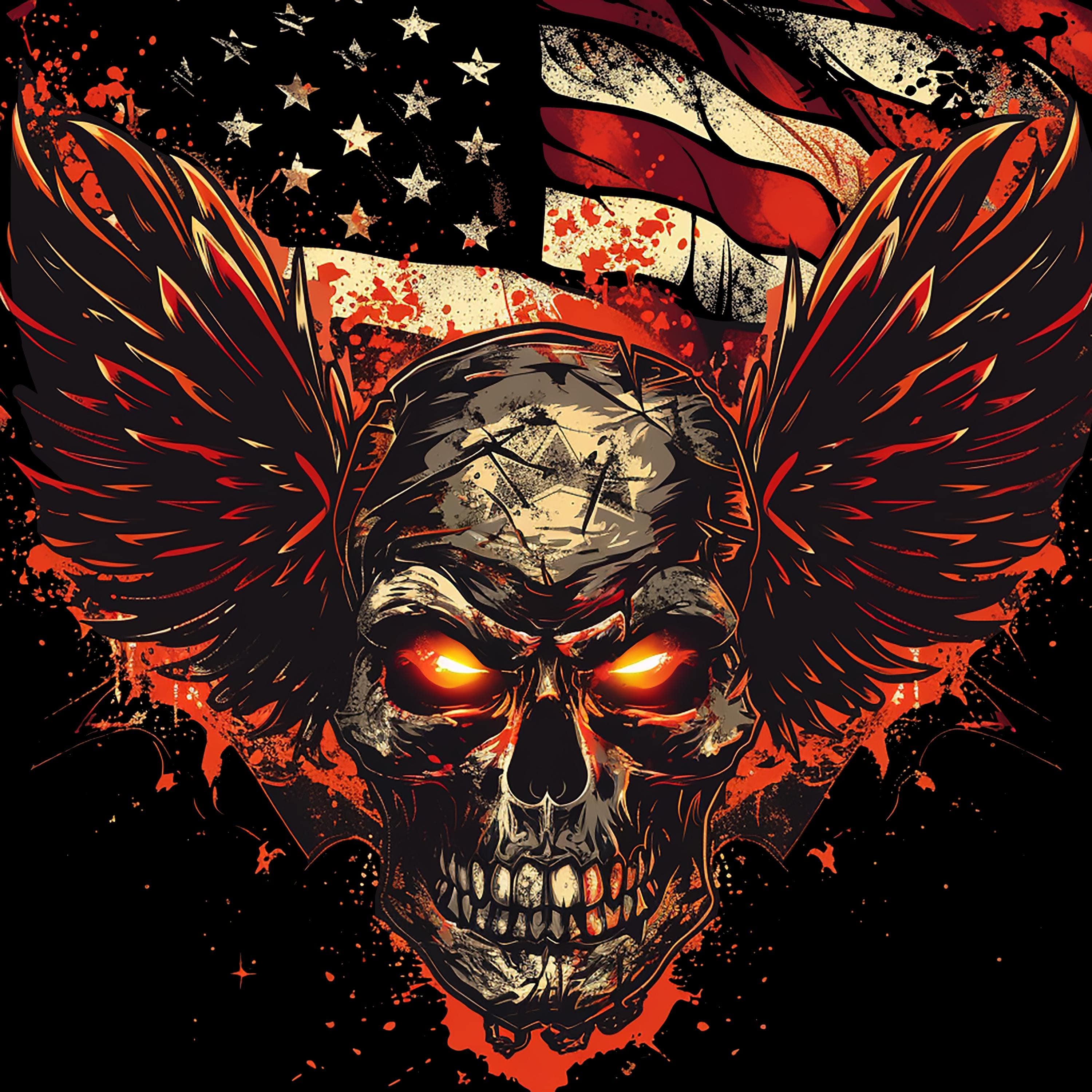 Winged Skull 7 T-Shirt, Longsleeve, Sweatshirt & Hoodie - AllTrade Apparel
